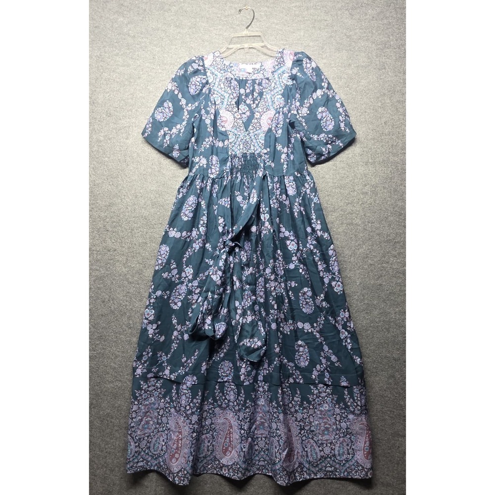 Rebecca Taylor Women's Size 4 100% Silk Floral Paisley Maxi Dress Blue Pink Boho